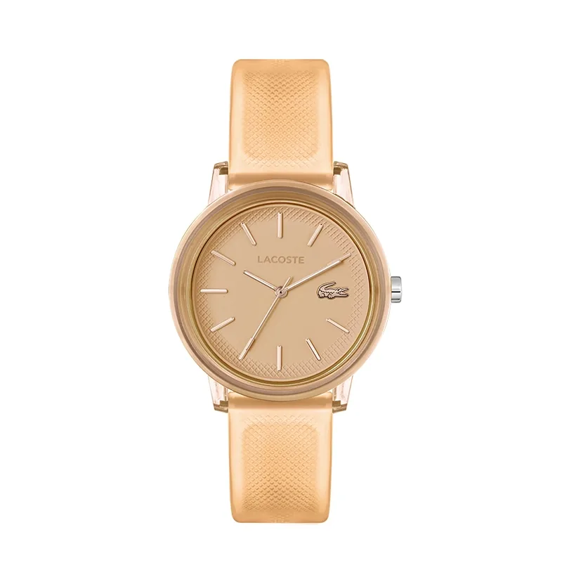 Reloj Lacoste analogo, para Dama, tablero redondo, estilo index, pulso silicona