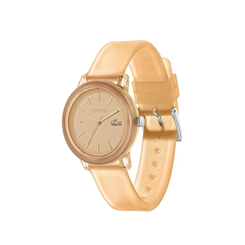 Reloj Lacoste analogo, para Dama, tablero redondo, estilo index, pulso silicona