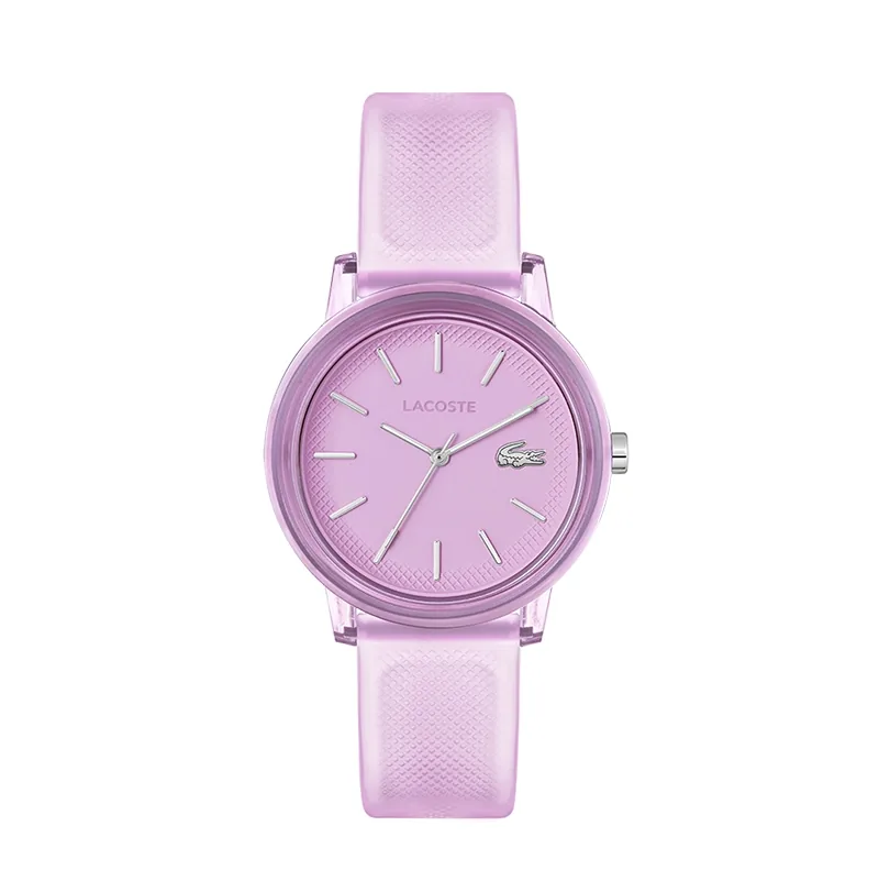Reloj Lacoste analogo, para Dama, tablero redondo, estilo index, pulso silicona