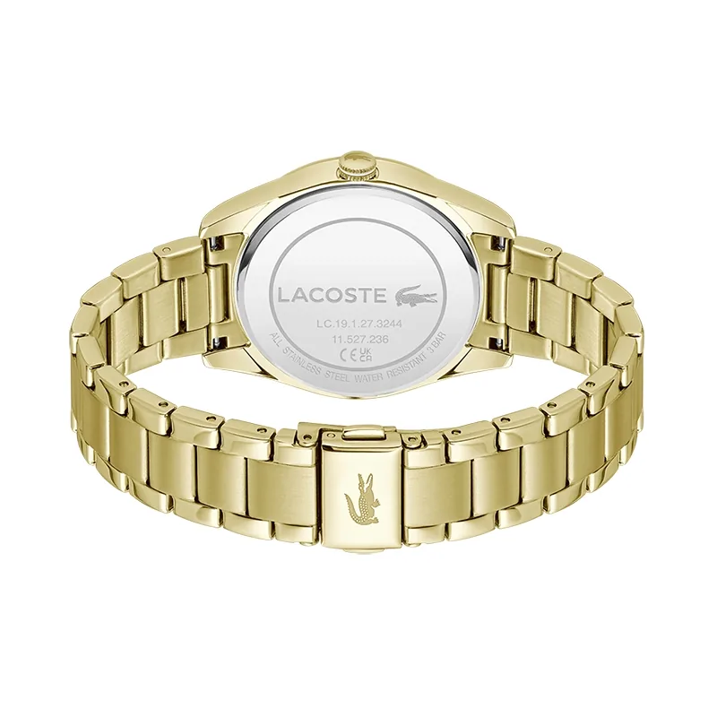 Reloj Lacoste analogo, para Dama, tablero redondo, estilo index + puntos, pulso acero