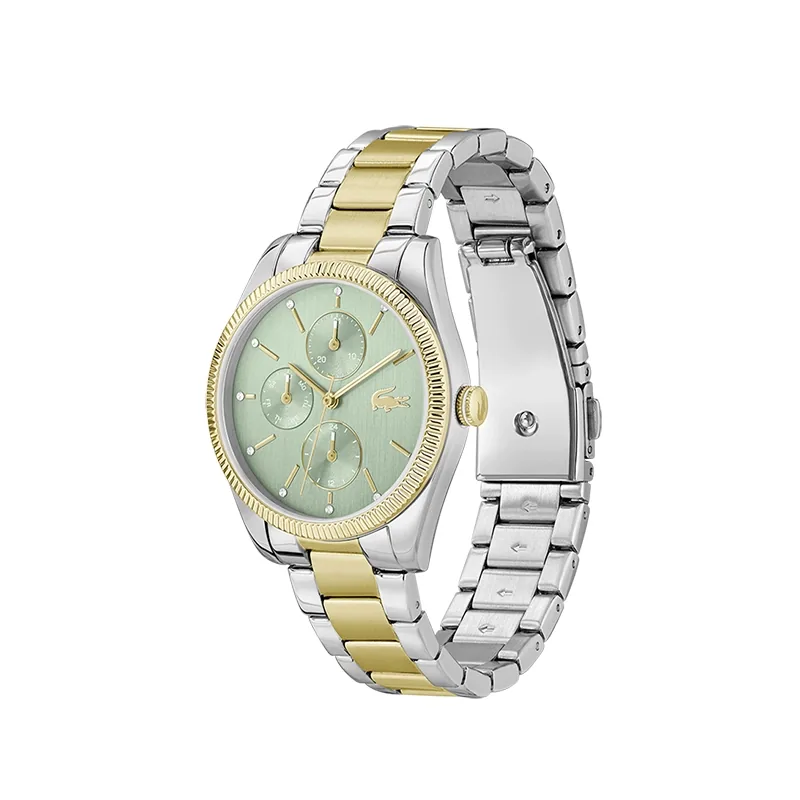 Reloj Lacoste analogo, para Dama, tablero redondo, estilo index + puntos, pulso acero
