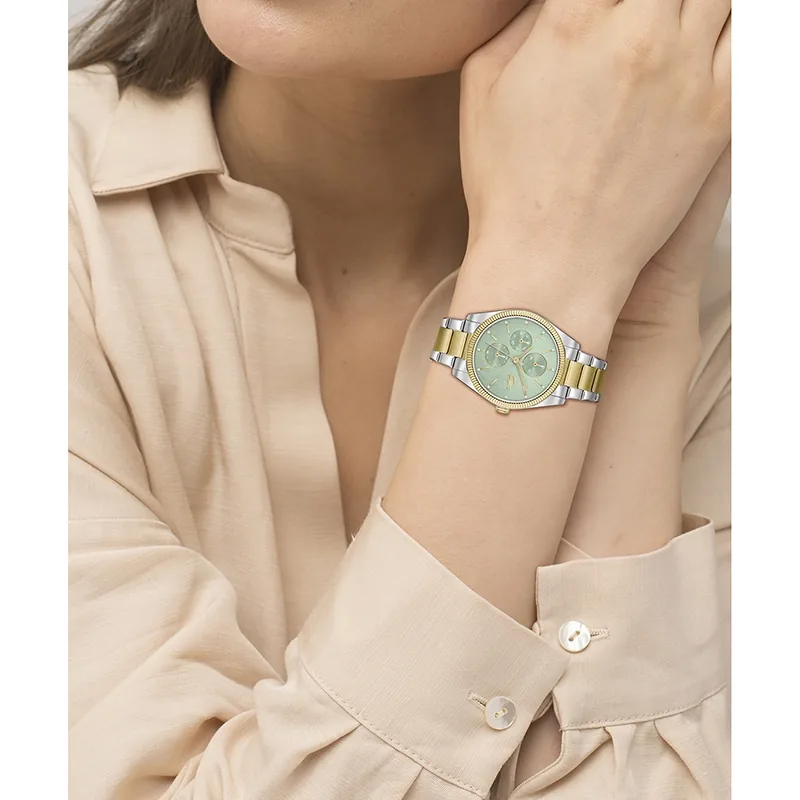 Reloj Lacoste analogo, para Dama, tablero redondo, estilo index + puntos, pulso acero