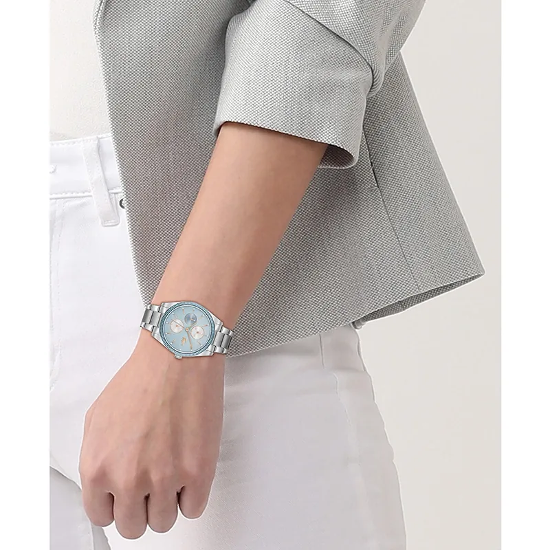 Reloj Lacoste analogo, para Dama, tablero redondo, estilo index + puntos, pulso acero