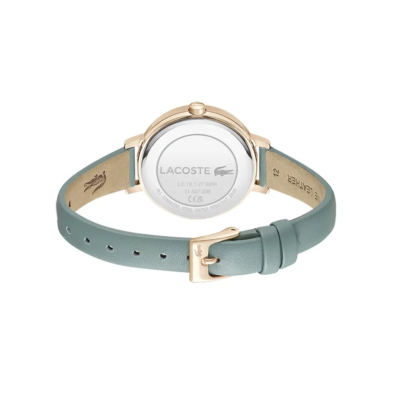 Reloj Lacoste analogo, para Dama, tablero redondo, estilo puntos, pulso cuero