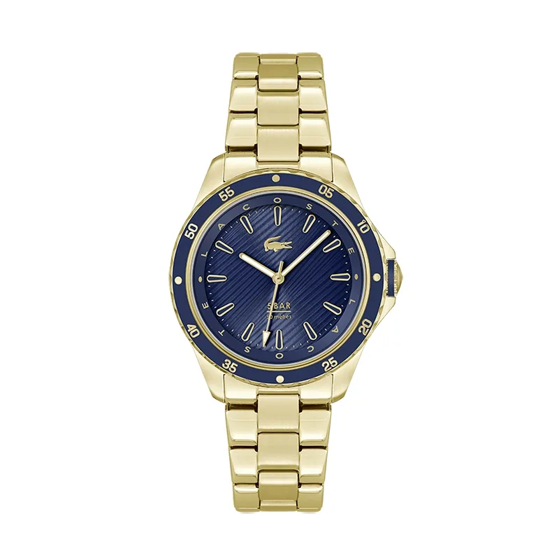 Reloj Lacoste analogo, para Dama, tablero redondo, estilo index, pulso acero