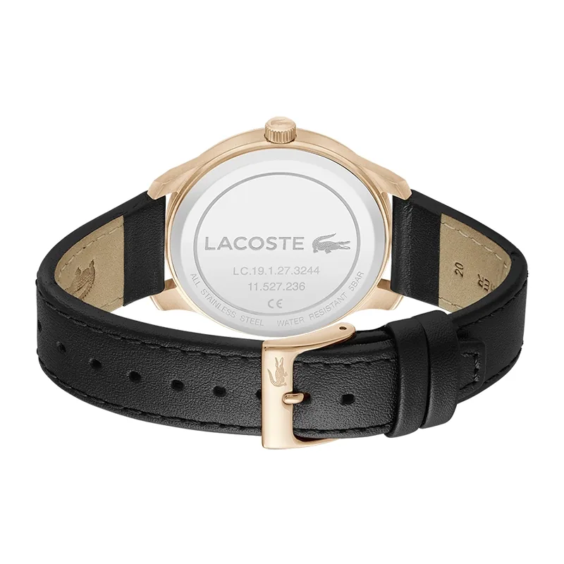 Reloj Lacoste analogo, para Hombre, tablero redondo, estilo index + arabigo, pulso cuero