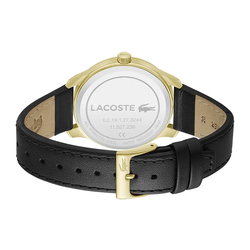 Reloj Lacoste analogo, para Hombre, tablero redondo, estilo index + arabigo, pulso cuero