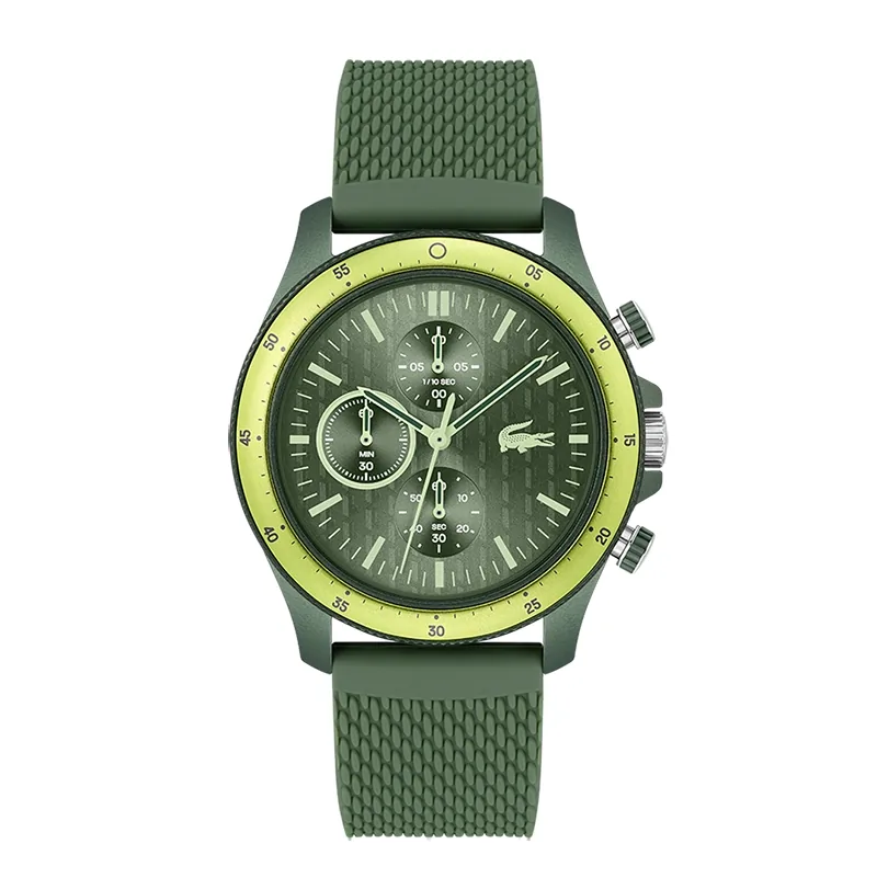 Reloj Lacoste analogo, para Hombre, tablero redondo, estilo index, pulso silicona, cronografo
