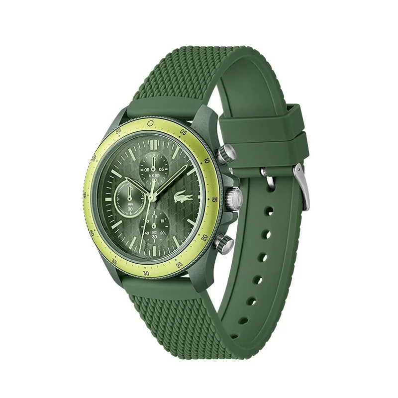 Reloj Lacoste analogo, para Hombre, tablero redondo, estilo index, pulso silicona, cronografo