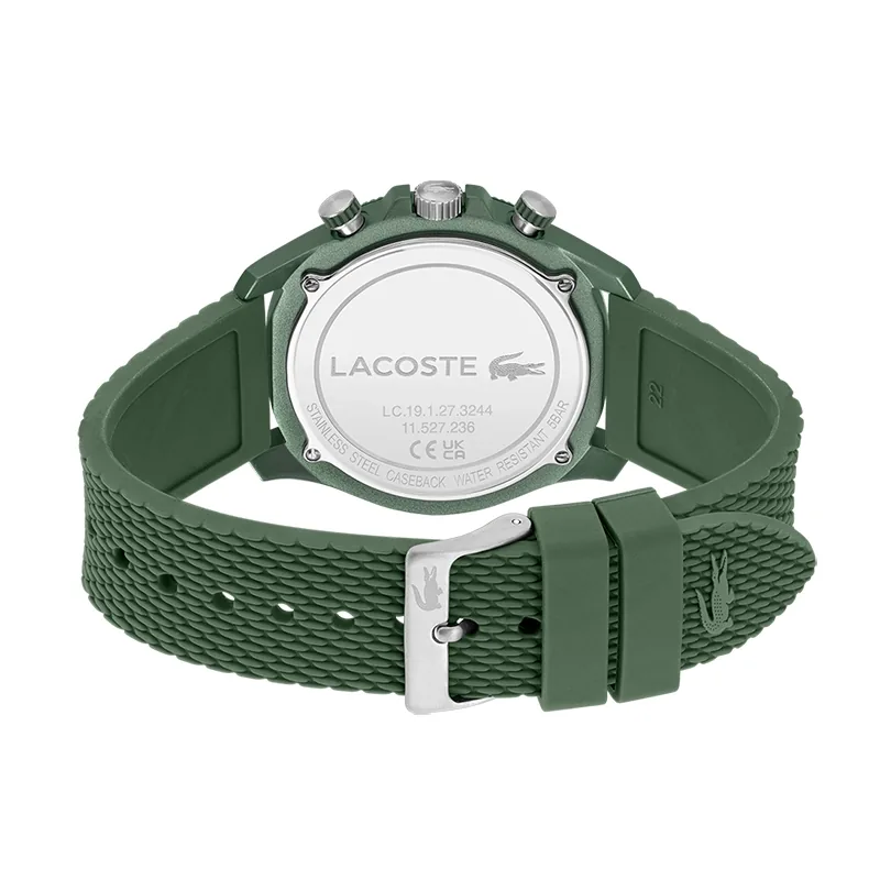 Reloj Lacoste analogo, para Hombre, tablero redondo, estilo index, pulso silicona, cronografo