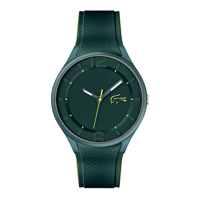 Reloj Lacoste analogo, para Hombre, tablero redondo, estilo index + arabigo, pulso silicona