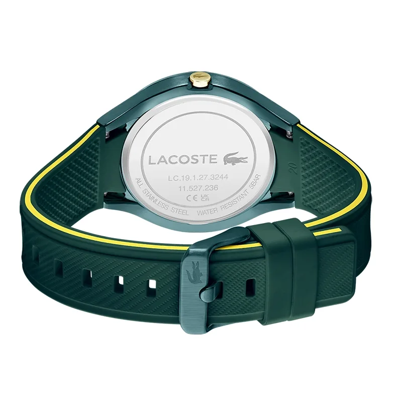 Reloj Lacoste analogo, para Hombre, tablero redondo, estilo index + arabigo, pulso silicona