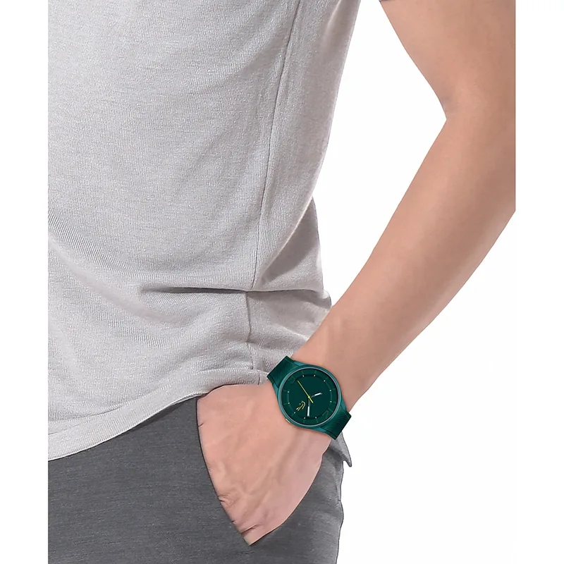 Reloj Lacoste analogo, para Hombre, tablero redondo, estilo index + arabigo, pulso silicona