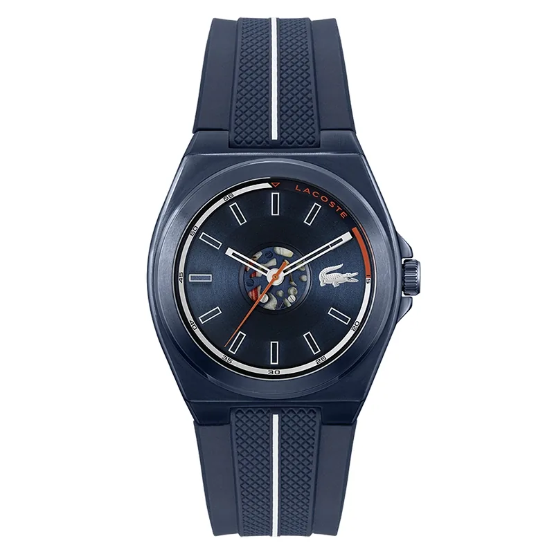 Reloj Lacoste analogo, para Hombre, tablero redondo, estilo index, pulso silicona