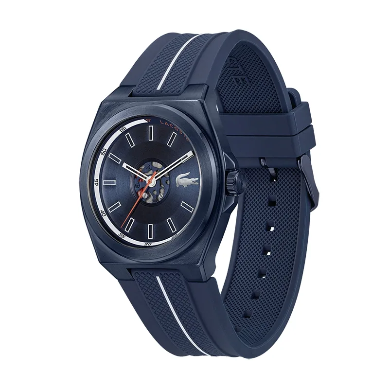 Reloj Lacoste analogo, para Hombre, tablero redondo, estilo index, pulso silicona