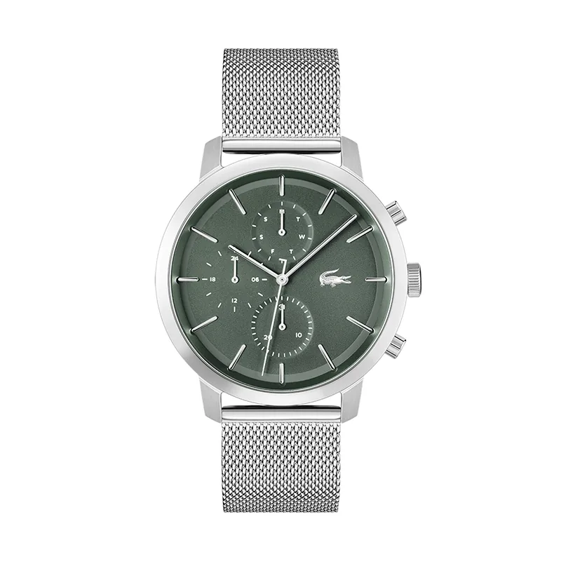 Reloj Lacoste analogo, para Hombre, tablero redondo, estilo index, pulso acero