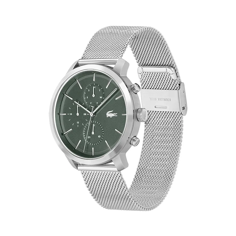 Reloj Lacoste analogo, para Hombre, tablero redondo, estilo index, pulso acero