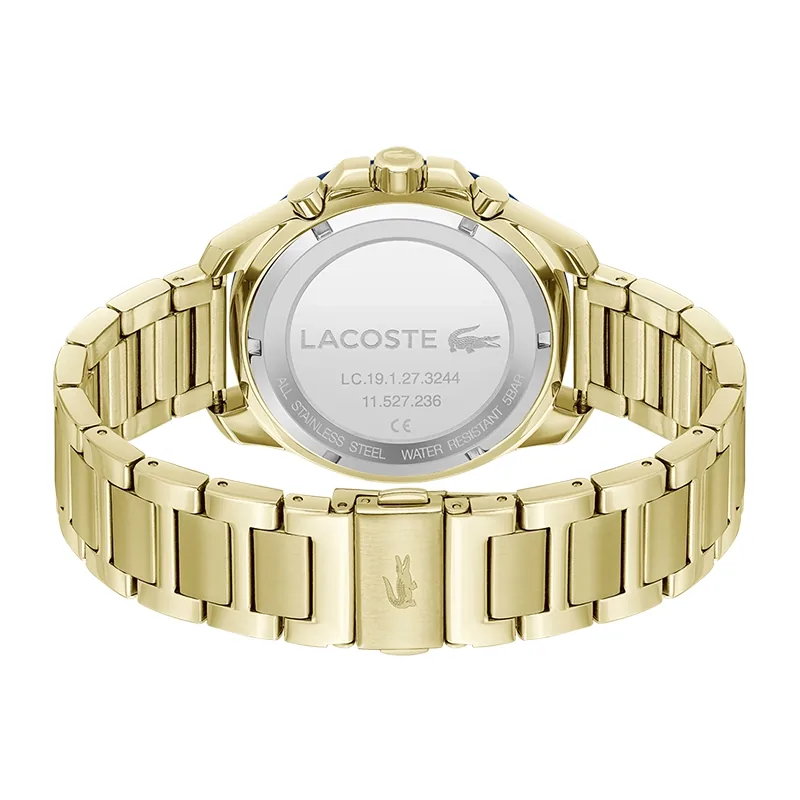 Reloj Lacoste analogo, para Hombre, tablero redondo, estilo index, pulso acero, calendario