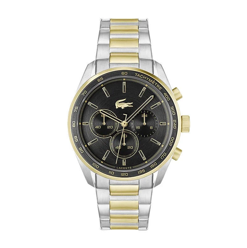 Reloj Lacoste analogo, para Hombre, tablero redondo, estilo index, pulso acero, cronografo