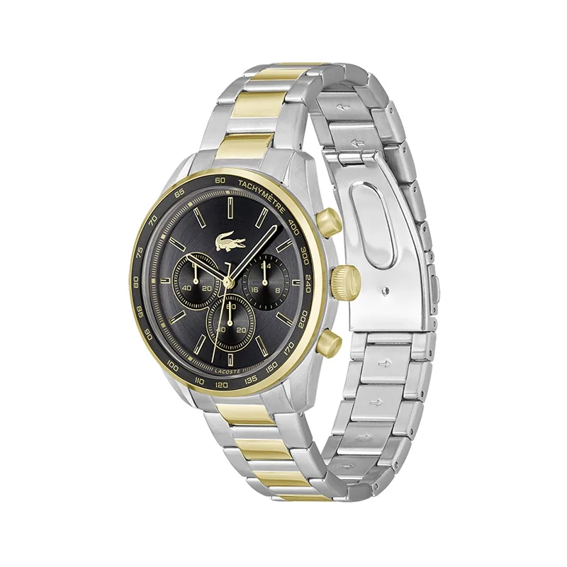 Reloj Lacoste analogo, para Hombre, tablero redondo, estilo index, pulso acero, cronografo