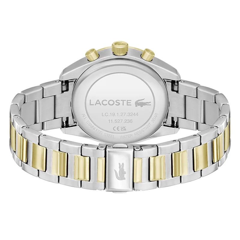 Reloj Lacoste analogo, para Hombre, tablero redondo, estilo index, pulso acero, cronografo