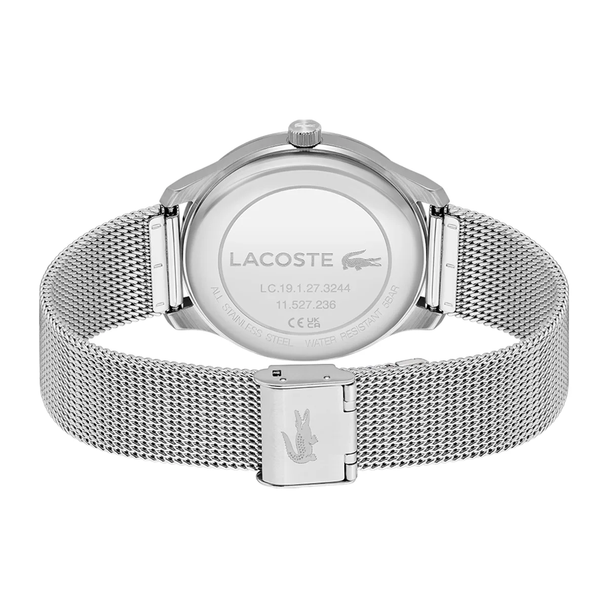 Reloj Lacoste análogo, para Hombre, tablero redondo color verde, estilo index, pulso acero color plateado