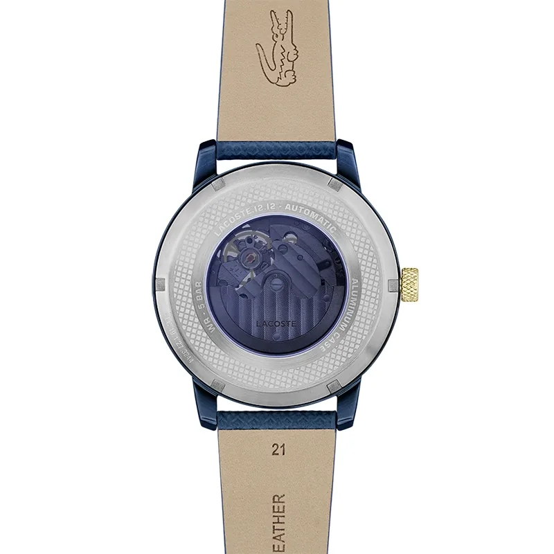 Reloj Lacoste analogo, para Hombre, tablero redondo colores negro y verde, estilo index, pulso cuero colores negro y verde