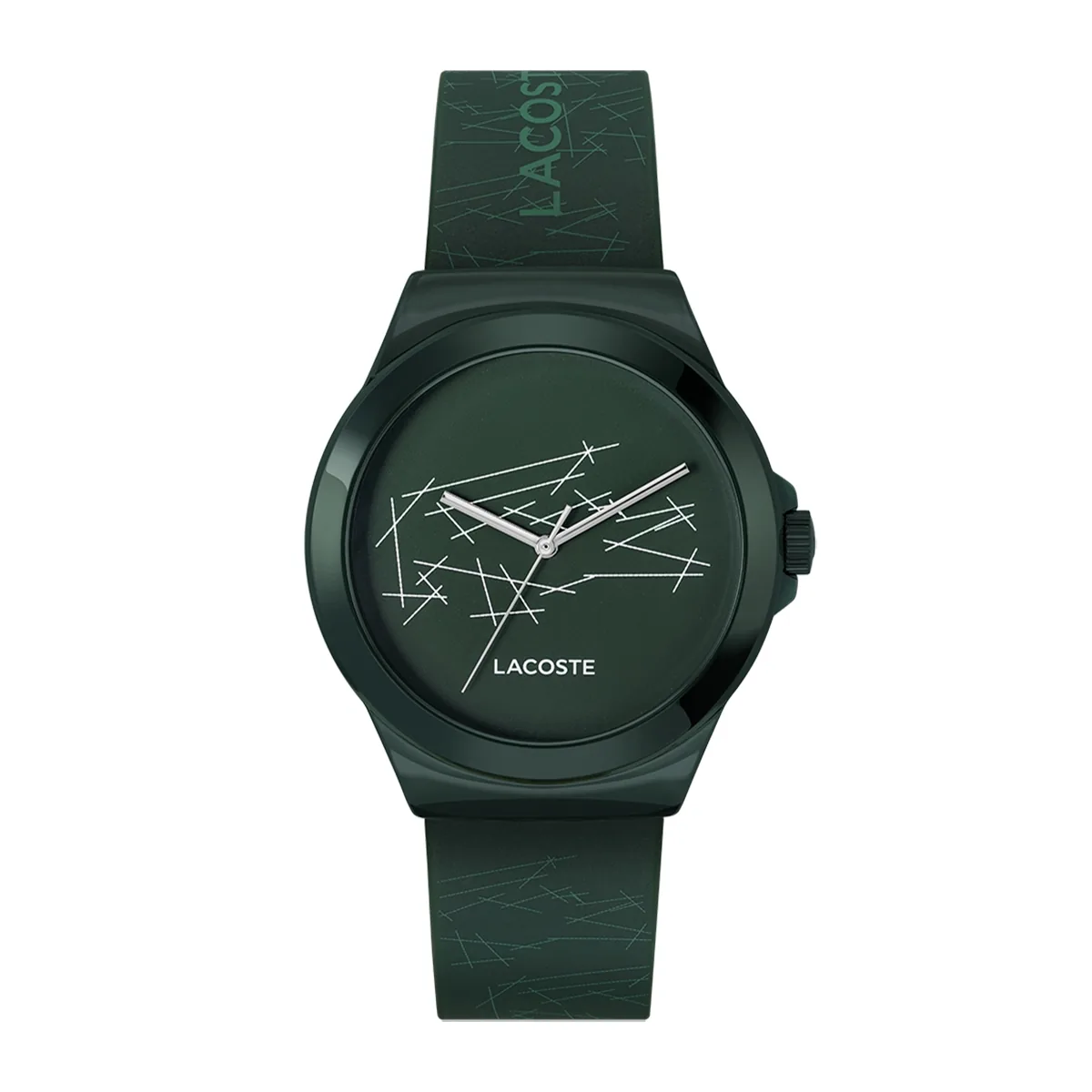 Reloj Lacoste analogo, Unisex, tablero redondo colores verde y blanco, estilo sin numeros, pulso silicona color verde