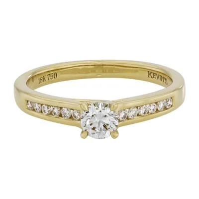 Anillo de compromiso con diamante central redondo GIA de 0.30ct y decoración en diamantes, oro tono amarillo 18k