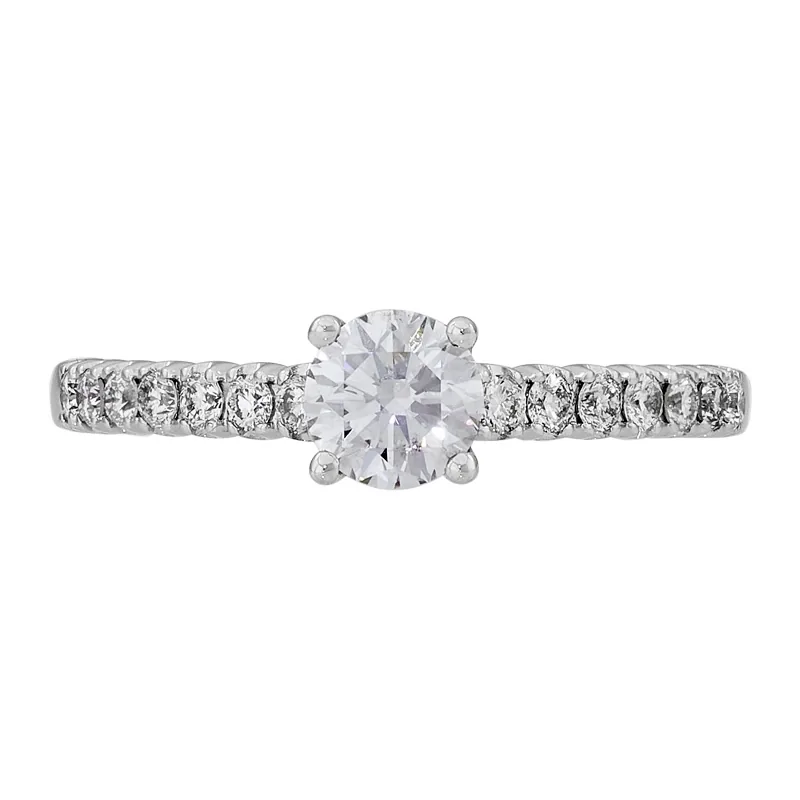 Anillo de compromiso con diamante central redondo GIA de 0.50ct y decoración en diamantes, oro tono blanco 18k, rodinado