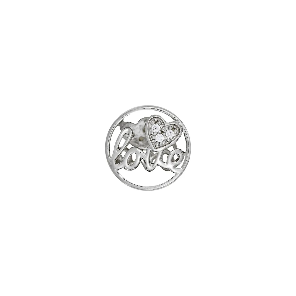 Dijes venezia en plata Ley 925, Corazón, con cristales, 10 mm. de ancho