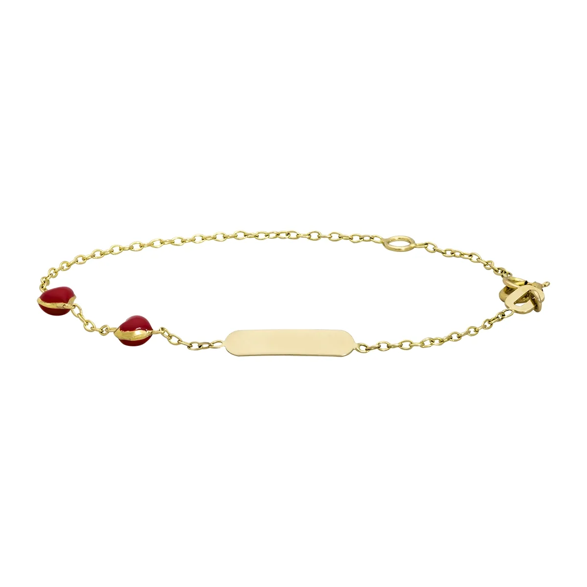 Pulsera esclava en oro amarillo de 18 Kilates con corazones esmaltados rojos