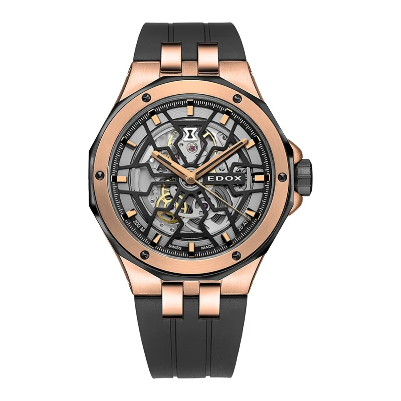 Reloj Edox análogo, para Hombre, tablero redondo color negro, estilo index, pulso silicona color negro