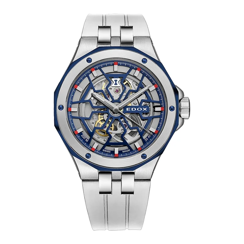 Reloj Edox análogo, para Hombre, tablero redondo colores azul y plateado, estilo index, pulso silicona color blanco