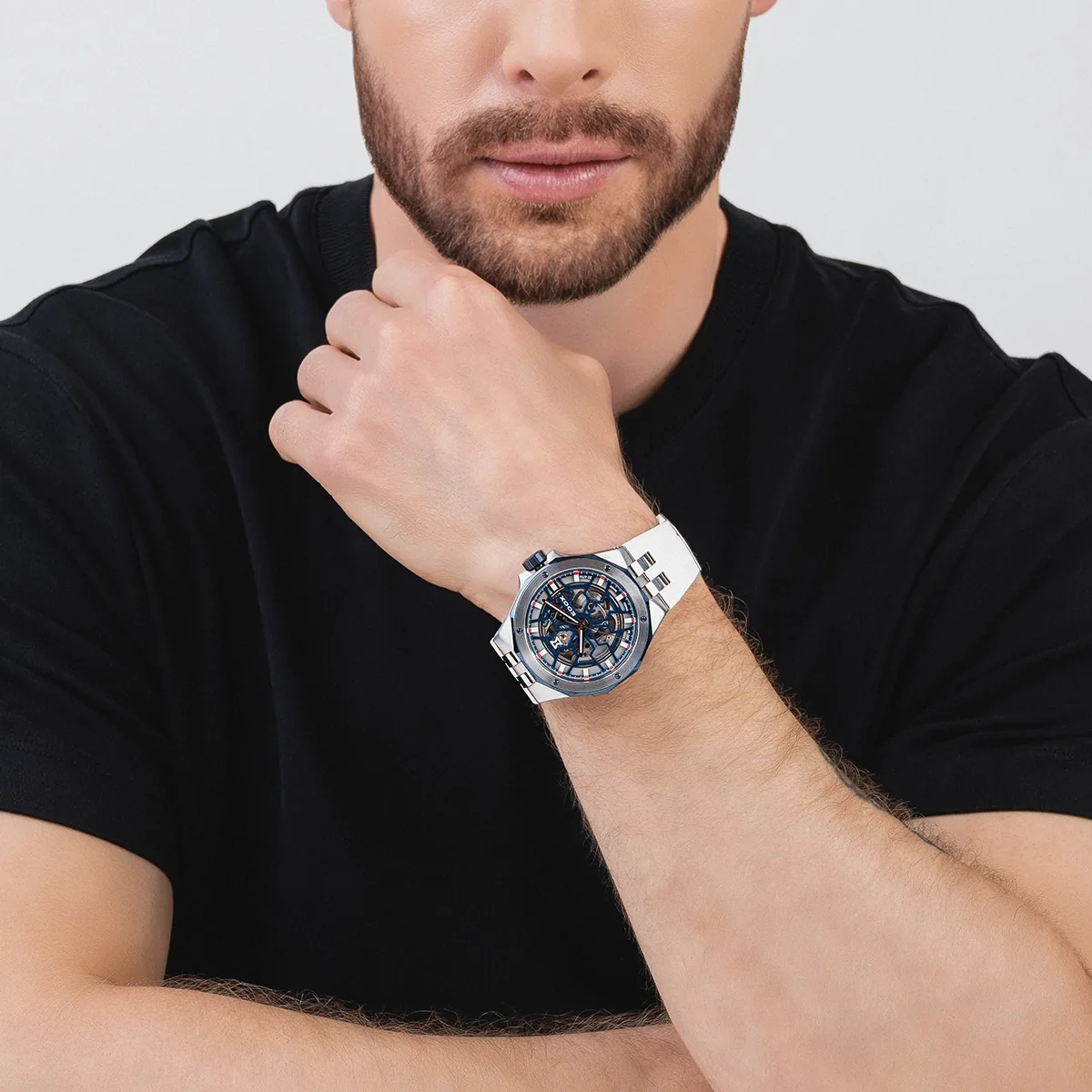 Reloj Edox análogo, para Hombre, tablero redondo colores azul y plateado, estilo index, pulso silicona color blanco