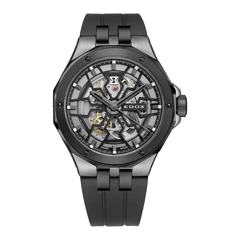 Reloj Edox análogo, para Hombre, tablero redondo colores negro y plateado, estilo index, pulso silicona color negro
