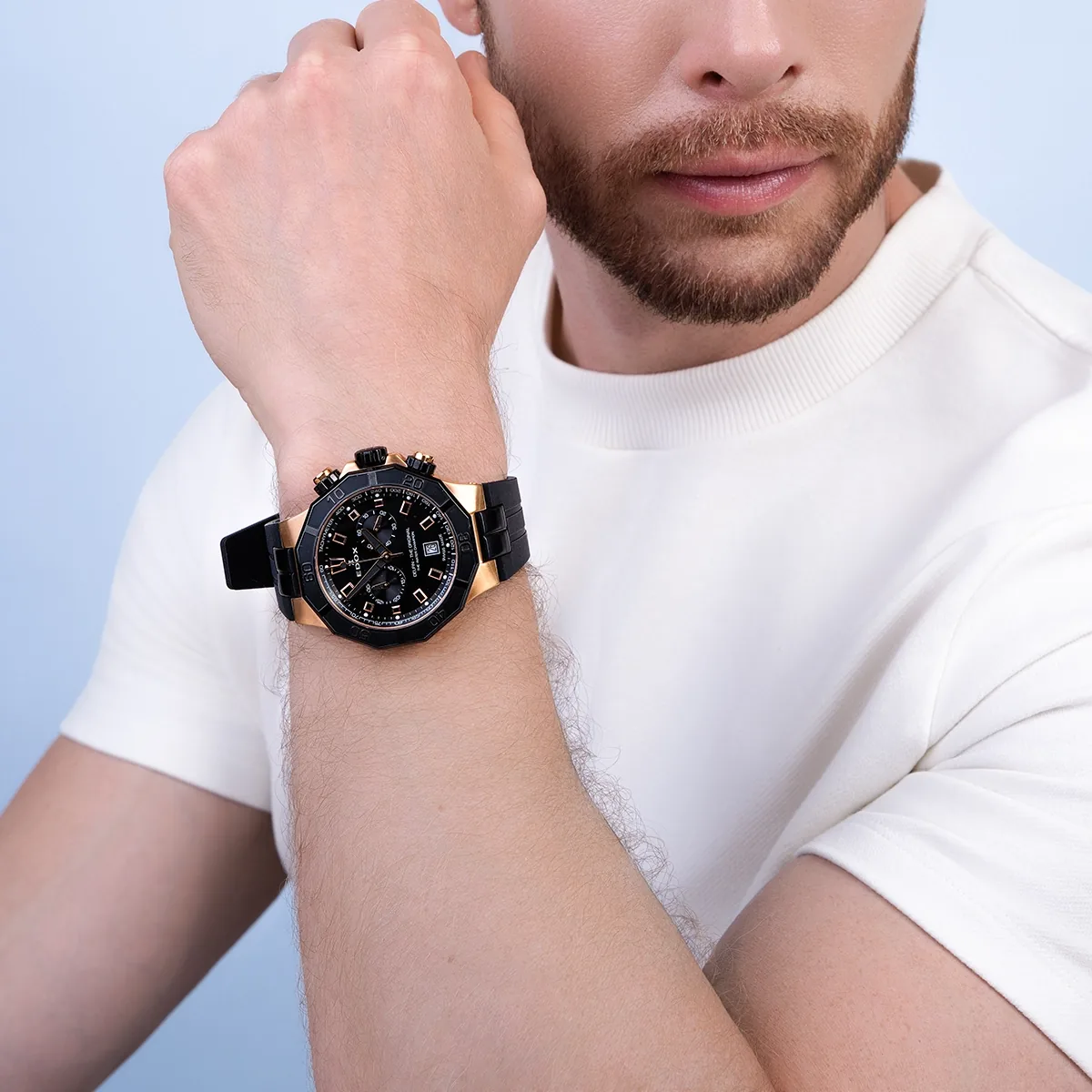 Reloj Edox análogo, para Hombre, tablero redondo color negro, estilo index, pulso silicona color negro, calendario, cronografo