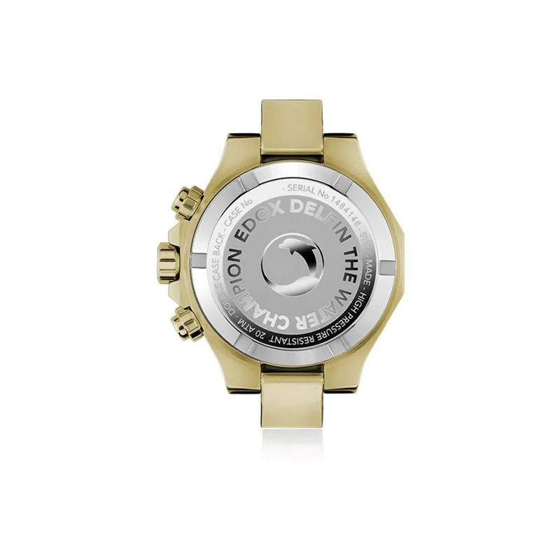 Reloj Edox análogo, para Hombre, tablero redondo colores plateado y dorado, estilo index, pulso acero color dorado, calendario, cronografo