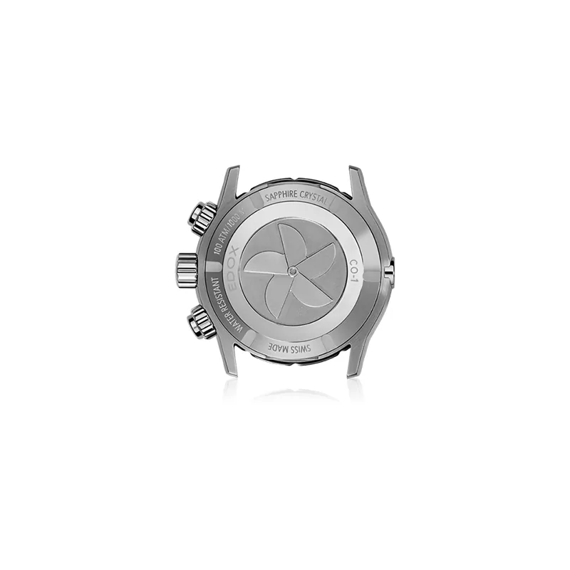 Reloj Edox análogo, para Hombre, tablero redondo colores gris y negro, estilo index + puntos, pulso titanium color plateado, calendario, cronografo