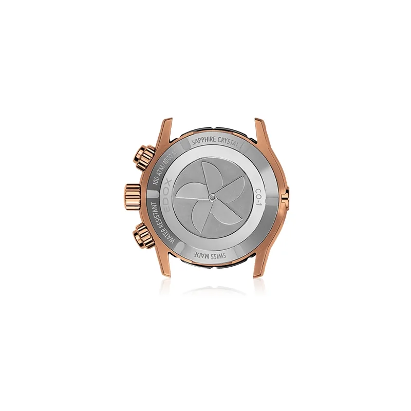 Reloj Edox análogo, para Hombre, tablero redondo colores negro y rosa, estilo index + puntos, pulso silicona color negro, calendario, cronografo