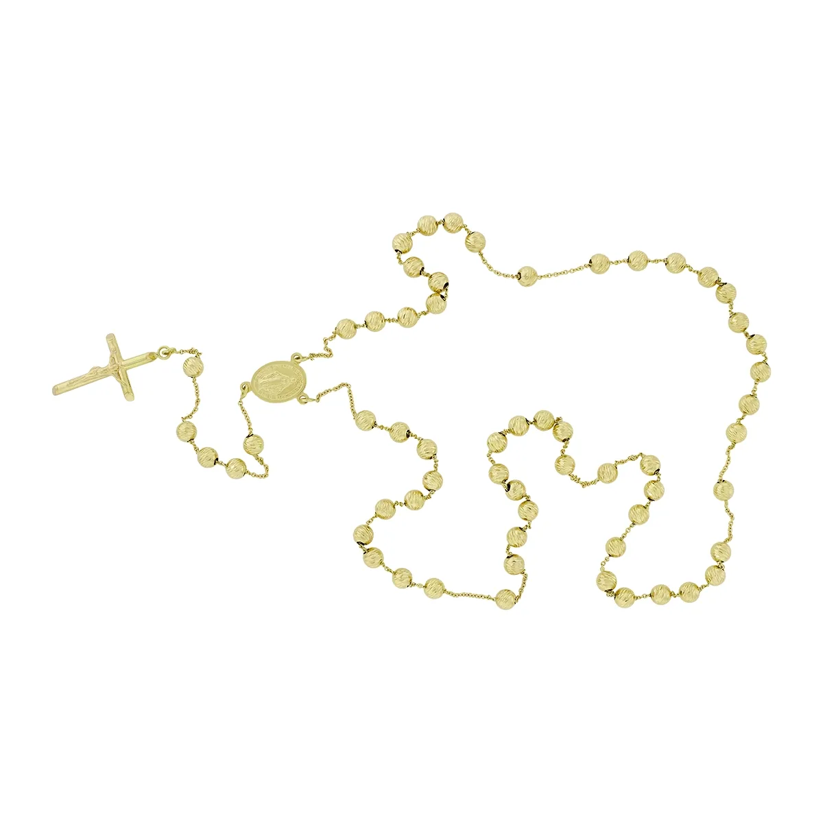Rosario en oro amarillo de 18 Kilates con visos, Camandula, 64 cm. de largo, 1 mm. de ancho