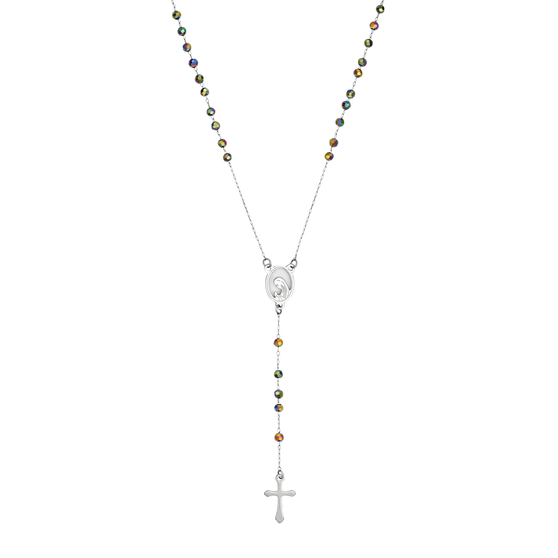 Rosario en acero, Camándula, con cristales, 70 cm. de largo, 0.70 mm. de ancho, de la coleccion Forza