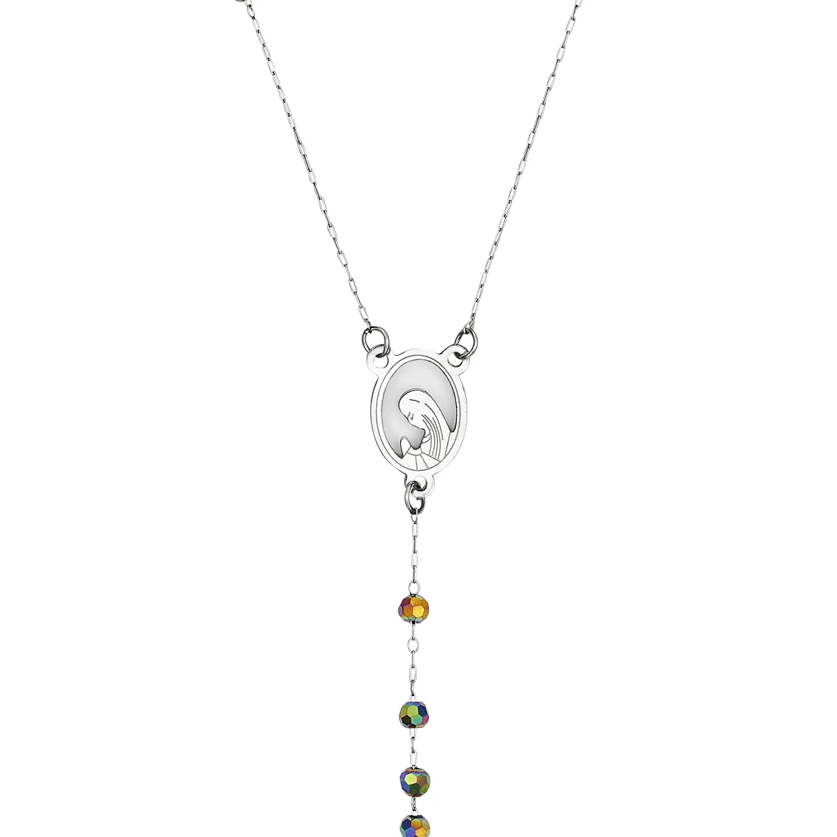 Rosario en acero, Camándula, con cristales, 70 cm. de largo, 0.70 mm. de ancho, de la coleccion Forza
