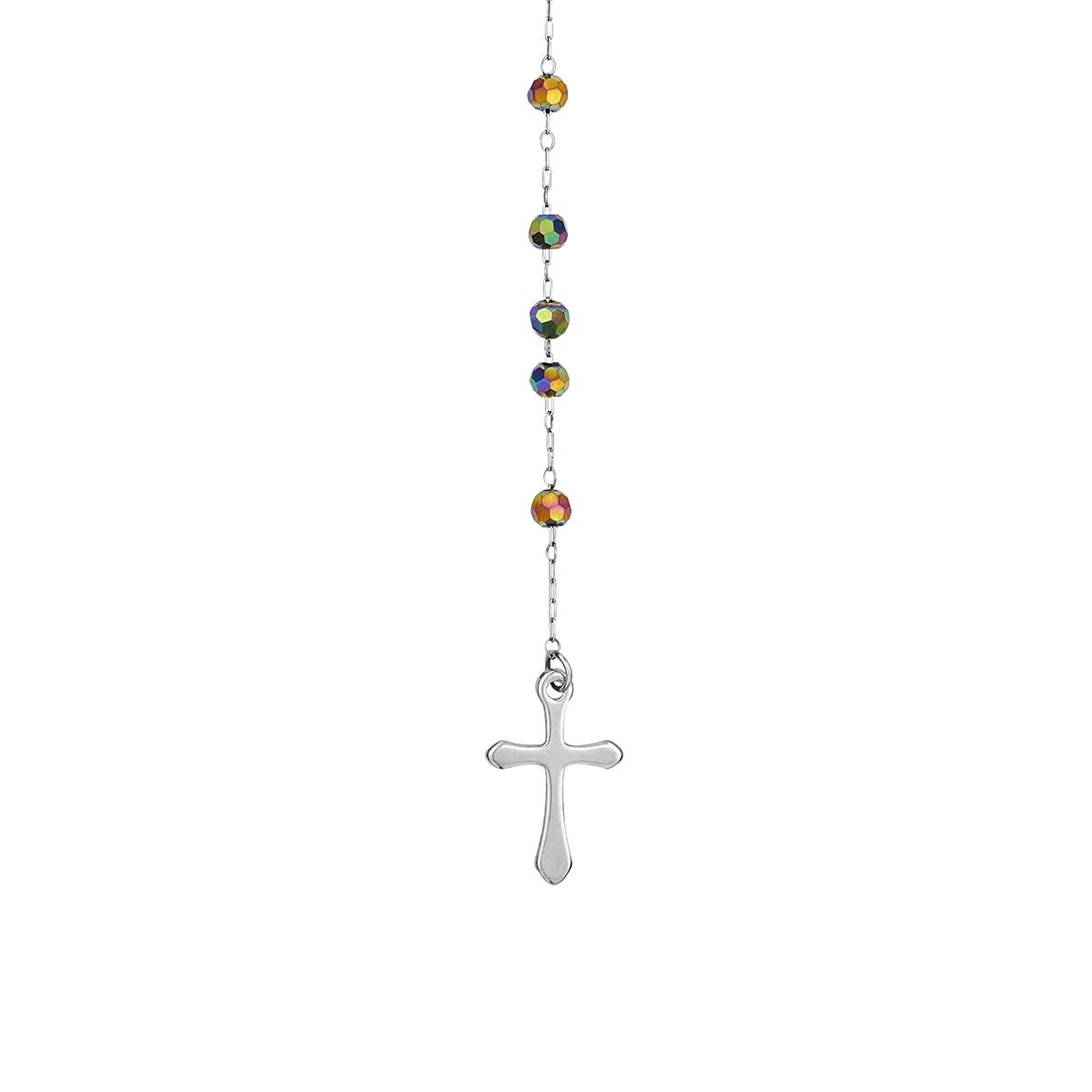 Rosario en acero, Camándula, con cristales, 70 cm. de largo, 0.70 mm. de ancho, de la coleccion Forza