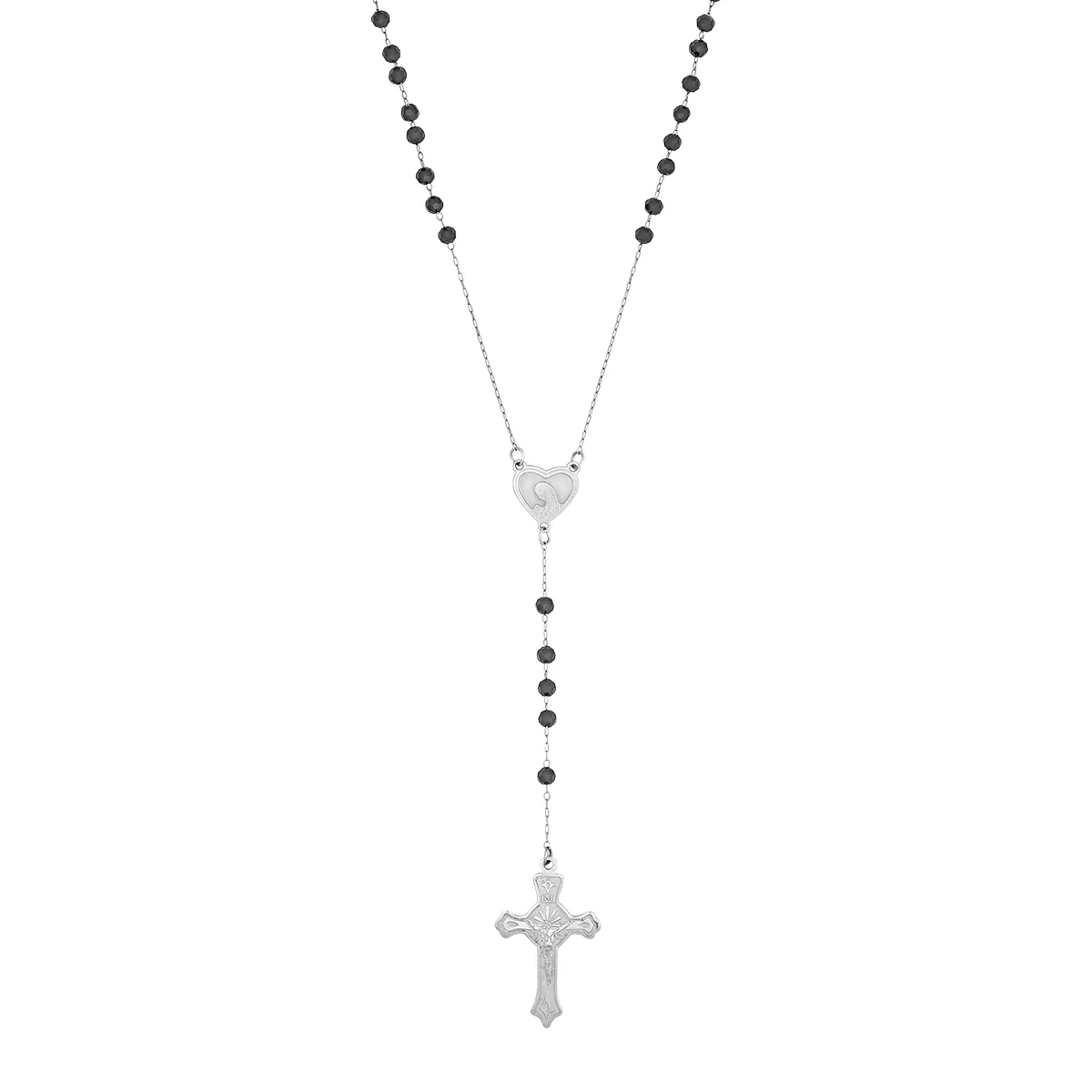 Rosario en acero, Camándula, con cristales, 70 cm. de largo, 1 mm. de ancho, de la coleccion Forza