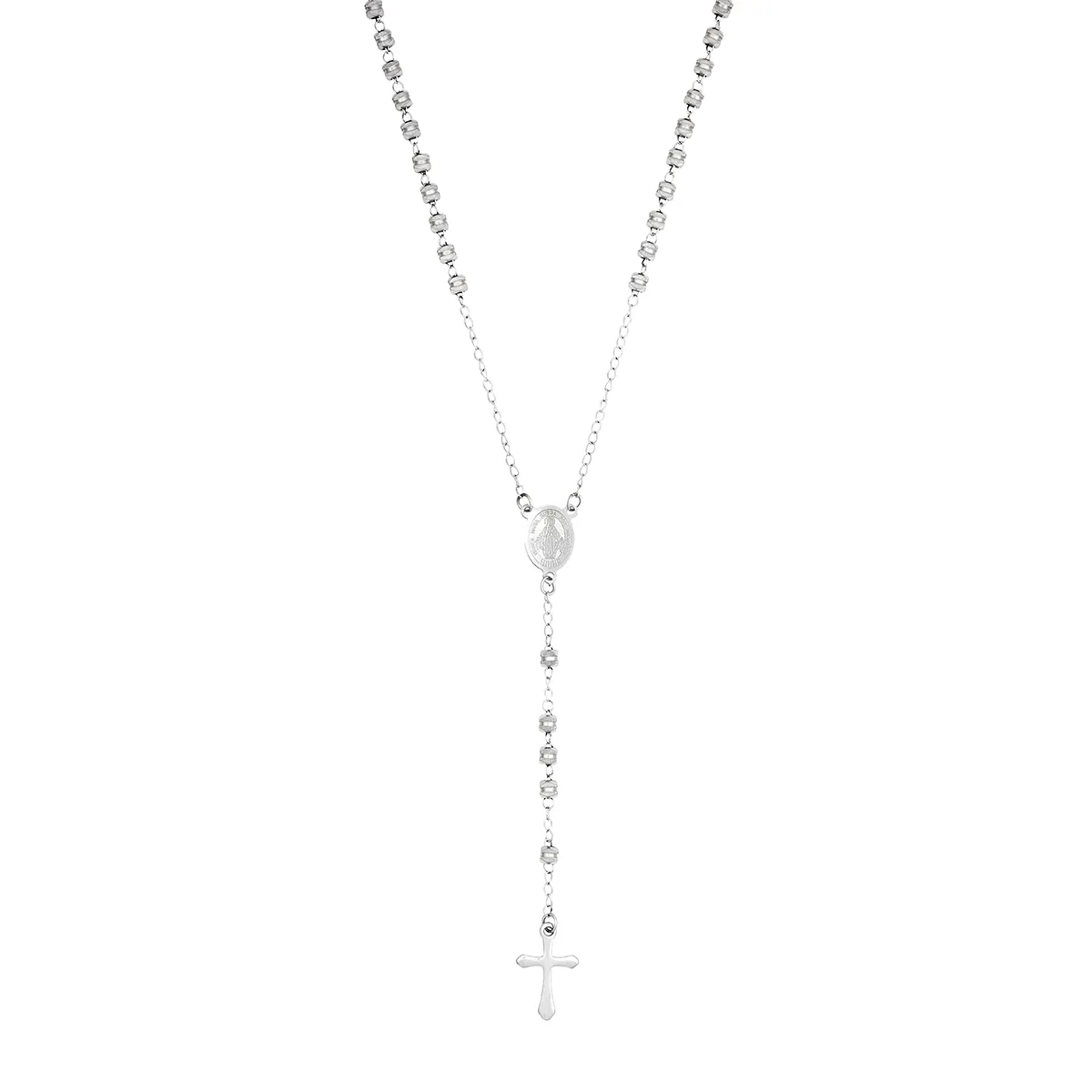 Rosario en acero, Camándula, 70 cm. de largo, 2 mm. de ancho, de la coleccion Forza