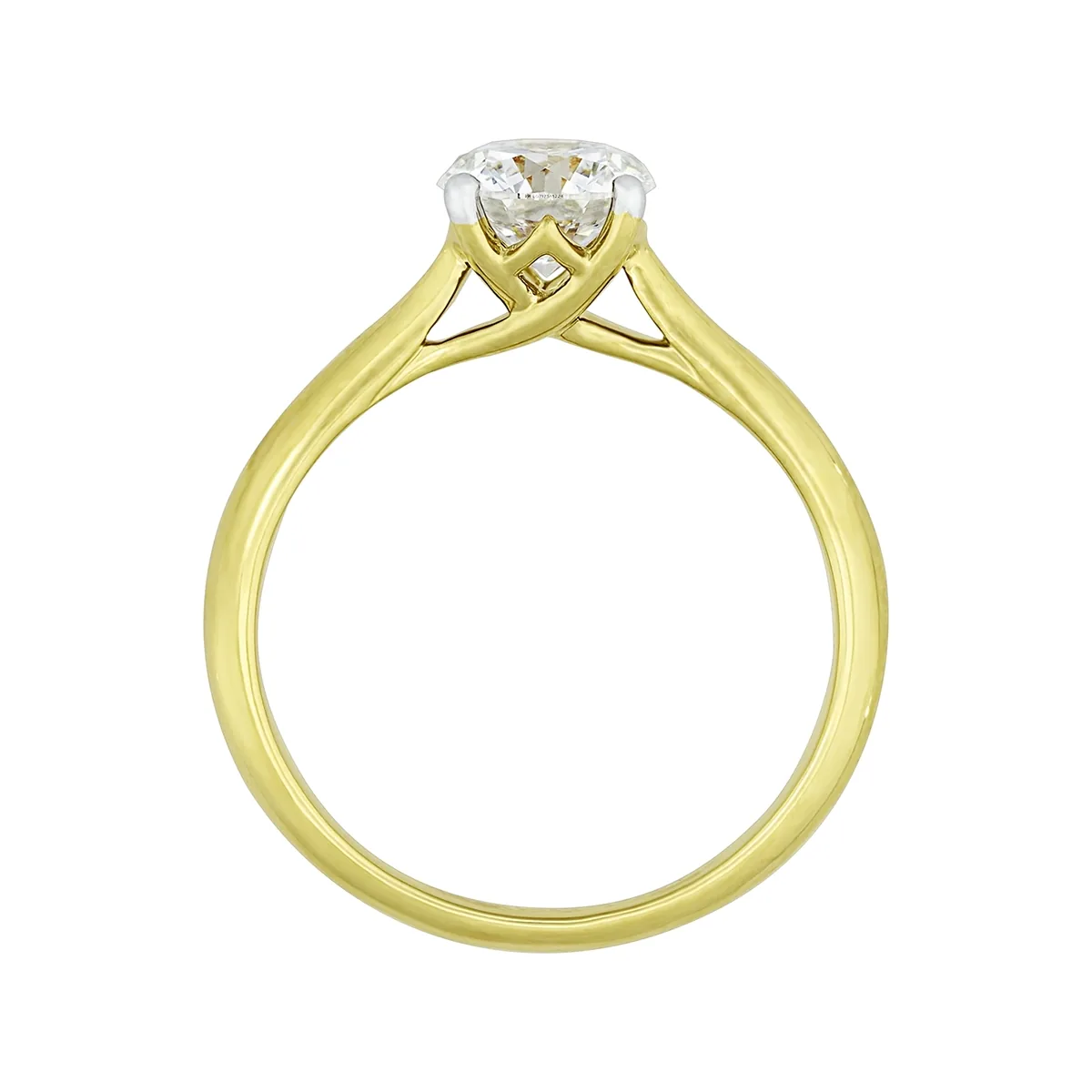 Anillo de compromiso solitario uñas, con diamante de laboratorio central redondo IGI de 1.00ct, oro tono amarillo 18k