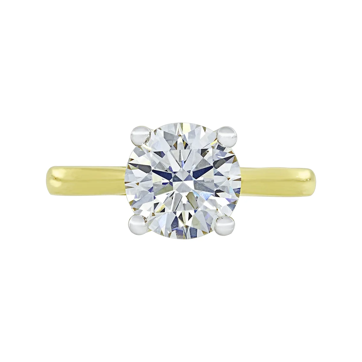 Anillo de compromiso solitario uñas, con diamante de laboratorio central redondo IGI de 2.00ct, oro tono amarillo 18k, rodinado