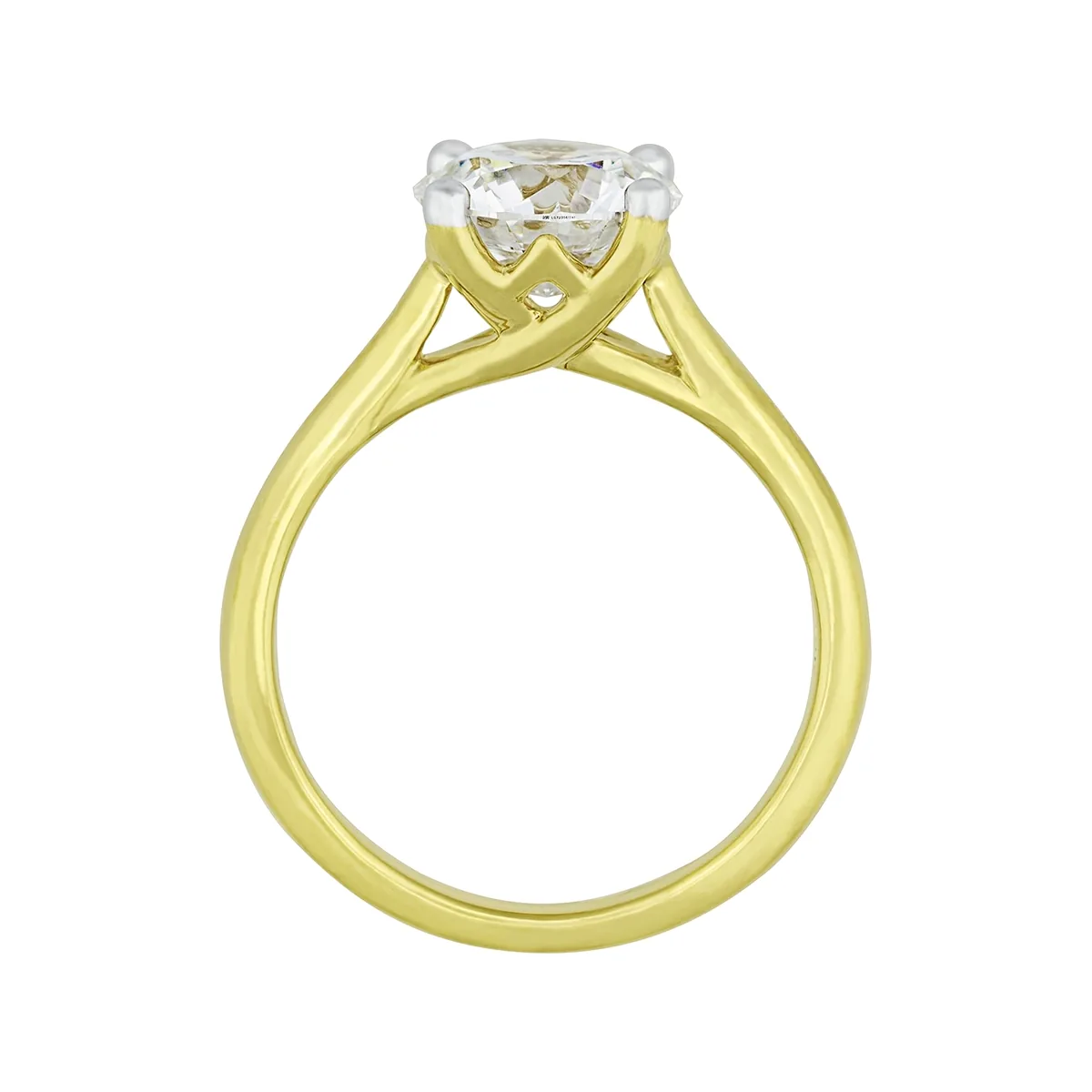 Anillo de compromiso solitario uñas, con diamante de laboratorio central redondo IGI de 2.00ct, oro tono amarillo 18k, rodinado