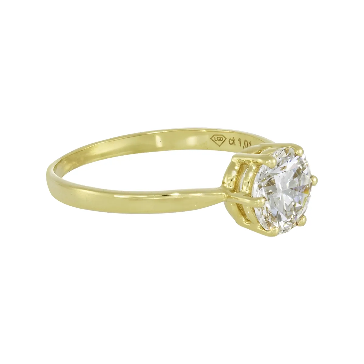 Anillo en oro amarillo de 18 Kilates, con diamante laboratorio central de 1.00 Ct
